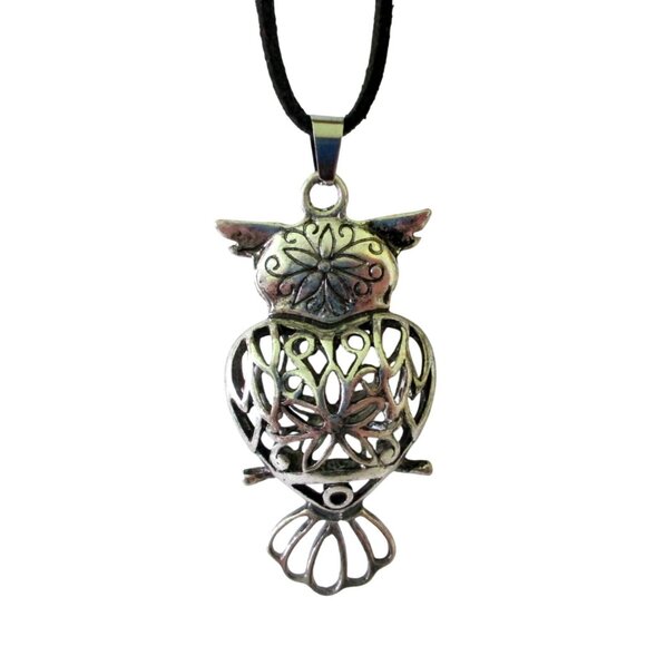 New Owl Pendant Necklace 18" to 20" Black Suede Cord Owl Bird Jewelry Gift - Picture 3 of 6